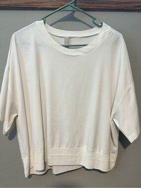 Athleta Cream Boxy Short-Sleeve Sweatshirt